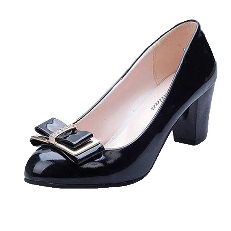 

Free shipping 2018 Women's shoes Work shoes spring and autumn bow low low-heeled shoes thick heel casual female leather