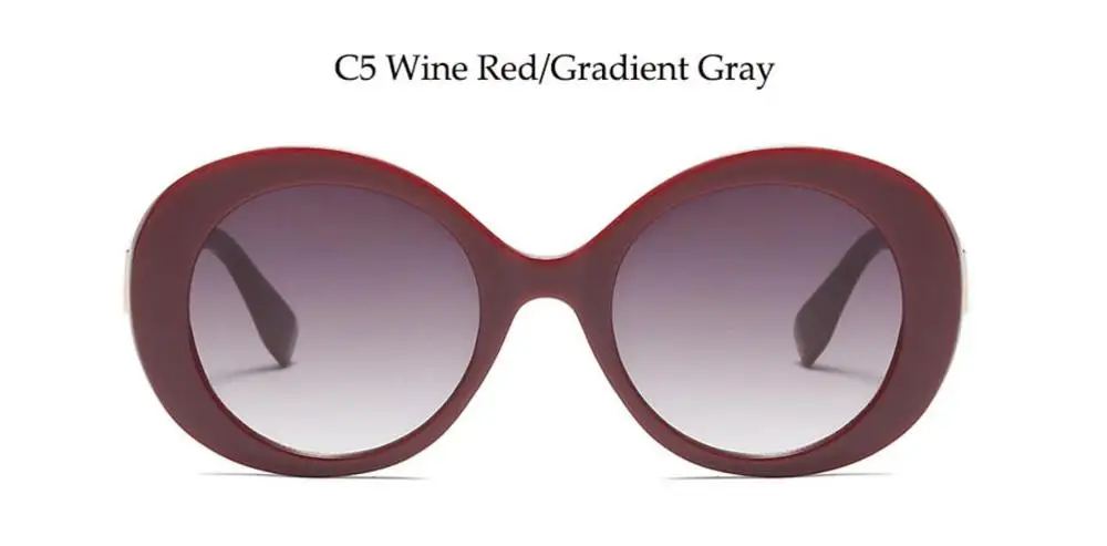 Большие женские круглые солнцезащитные очки, розовые, коричневые, модные, брендовые, дизайнерские, большие, черные, овальные, солнцезащитные очки для женщин, kim oculos de sol - Цвет линз: C5 wine red gray