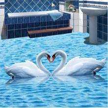 Floor painting HD blue water ripples swan Waterproof Bathroom kitchen balcony PVC Wall paper floor mural 3D wallpaper sticker