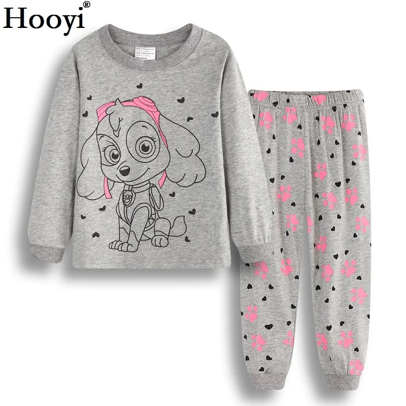 Hooyi Dog/пижамные комплекты для маленьких девочек 2, 3, 4, 5, 6, 7 лет, комплекты детской одежды, комплекты одежды для девочек, футболки, штаны, одежда для сна, 100% хлопок - изображение