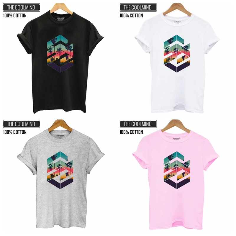 COOLMIND QI0311B 100% القطن قصيرة الأكمام بارد فضفاض النساء تي شيرت عارضة المتضخم الصيف الإناث التي شيرت للنساء المحملة القمصان