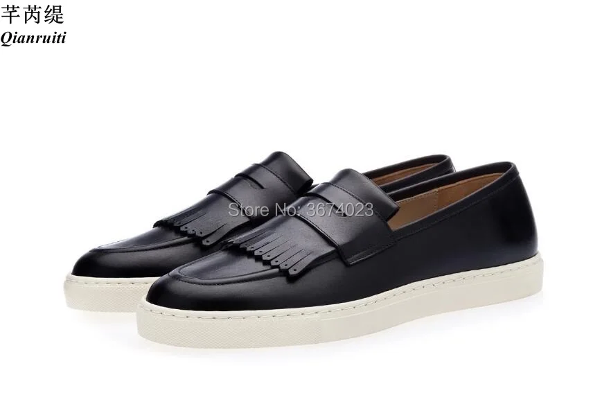 Qianruiti-zapatillas de deporte con flecos para Hombre, mocasines con plataforma de goma, de gruesa, informales - AliExpress Calzado