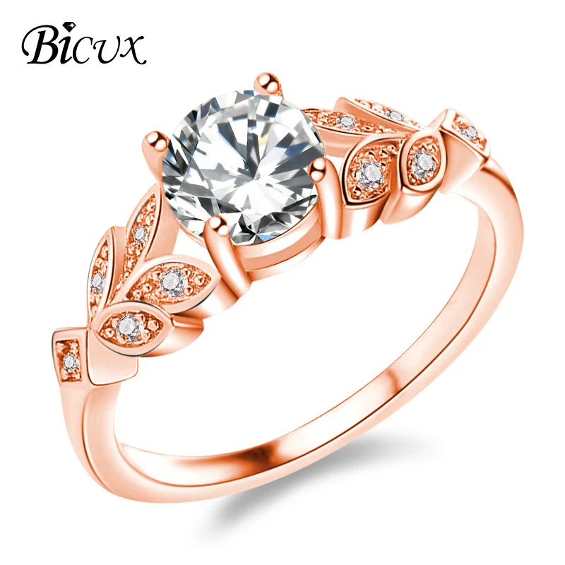 BICUX, модные геометрические кольца с большим кристаллом, серебряное золото, кольца для любви, Свадебные обручальные кольца, кольцо с розовым кубическим цирконием для женщин, ювелирное изделие, подарок - Цвет основного камня: Rose Gold