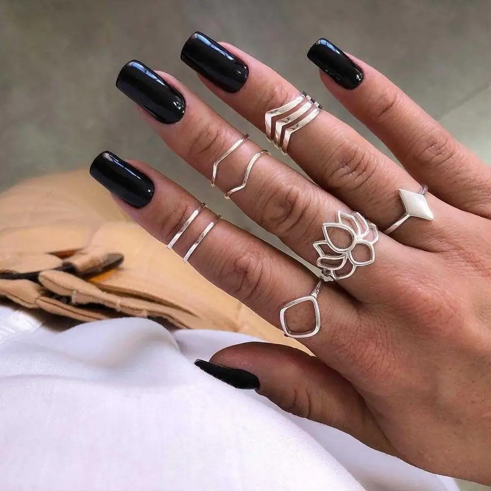 

Fashion Women Midi ring V Lotus Geometric Rhombus Joint Silver Rings Charm Lady Dance Party Jewelry Accessories Female Ring Set