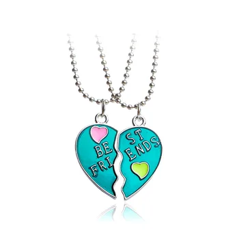 

High Quality Fashion Enamel Necklace Best Friend 2 Parts Loving Heart Necklace&Pendants 12sets/lot
