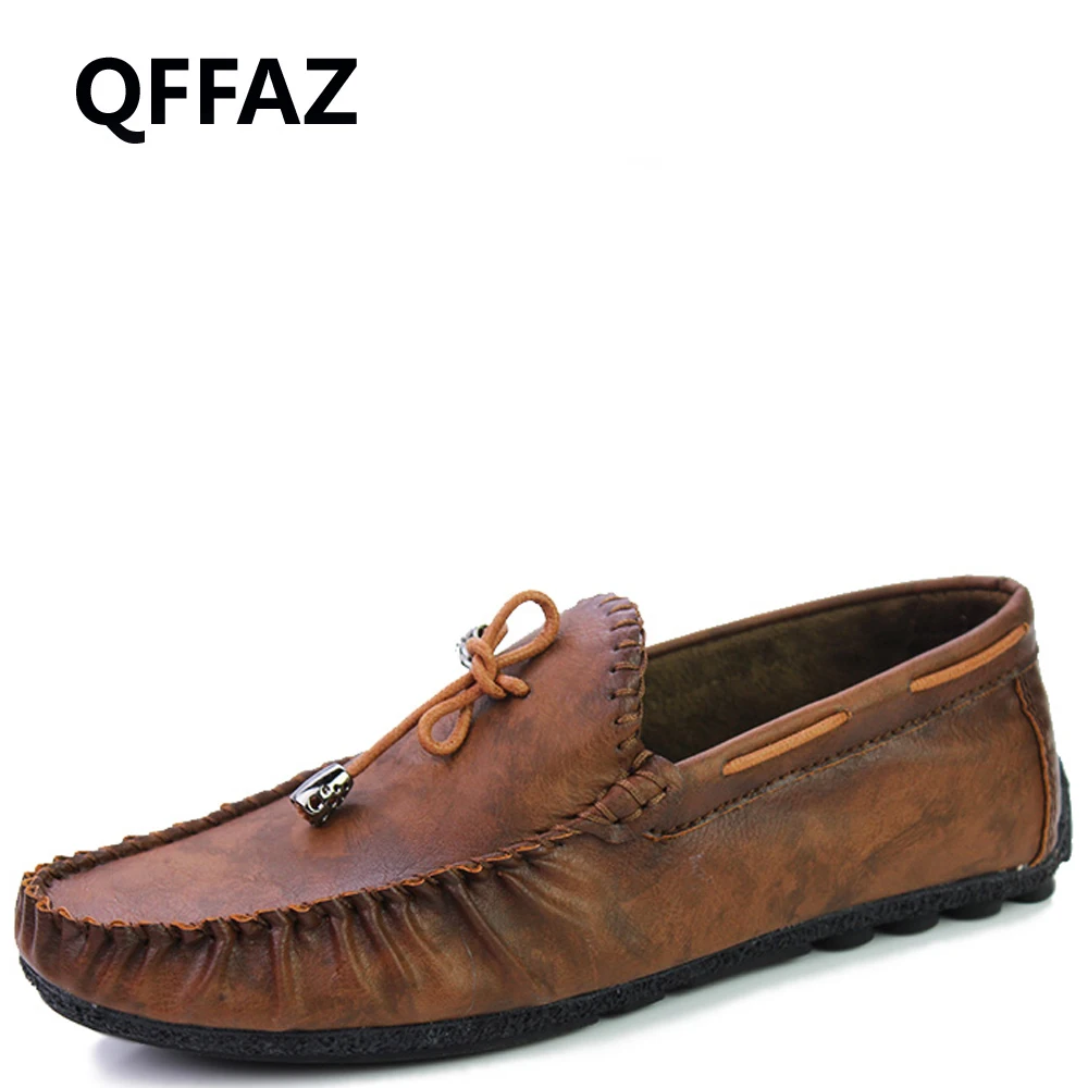 Новинка 2019 мужские кожаные лоферы QFFAZ слипоны Мокасины повседневные зеркальные