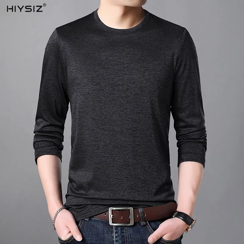 

HIYSIZ Full T-Shirt Men 2019 Autumn Spring Tops Brand Fashion Trend Casual Solid Streetwear O-Neck Pullover Men T Shirt LT008