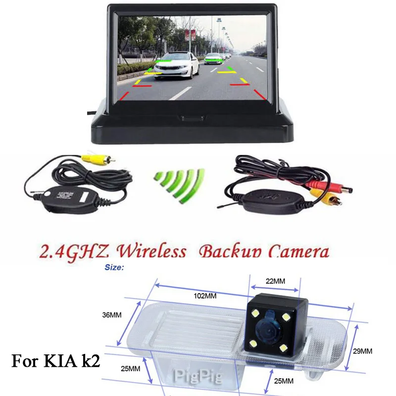 

4.3" Foldable LCD Monitor/Mirror+Wireless CCD Car Rear View Camera for KIA K2 Rio Sedan Waterproof Night Vision Parking Sensors