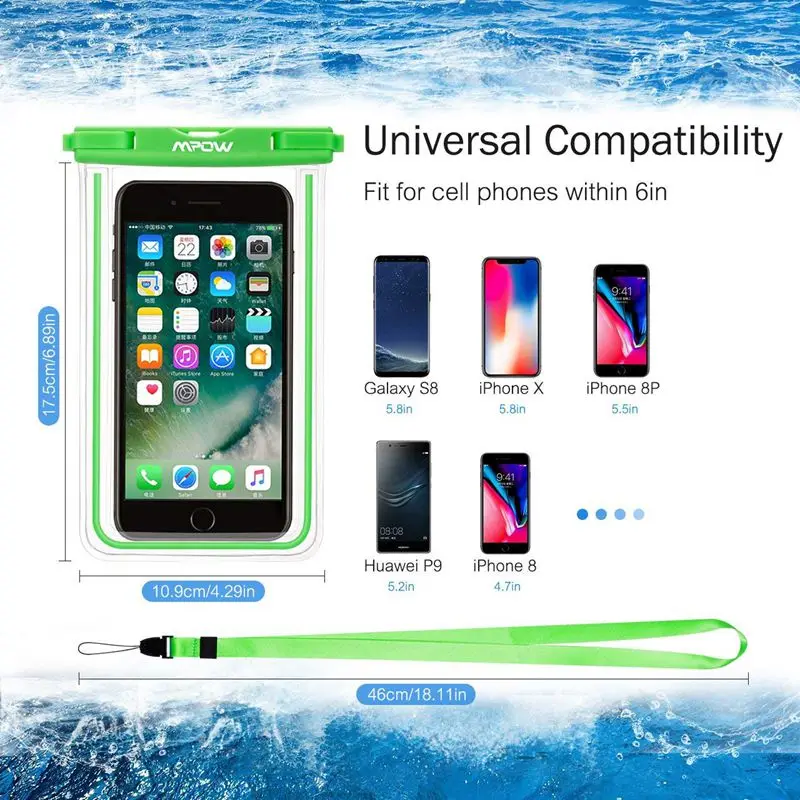 Mpow Universal Waterproof Phone Pouch Case IPX8 Cellphone Bag with Wrist Strap for iPhone X XS 8 8S 7 6 6inch Phone Diving bag   (14)