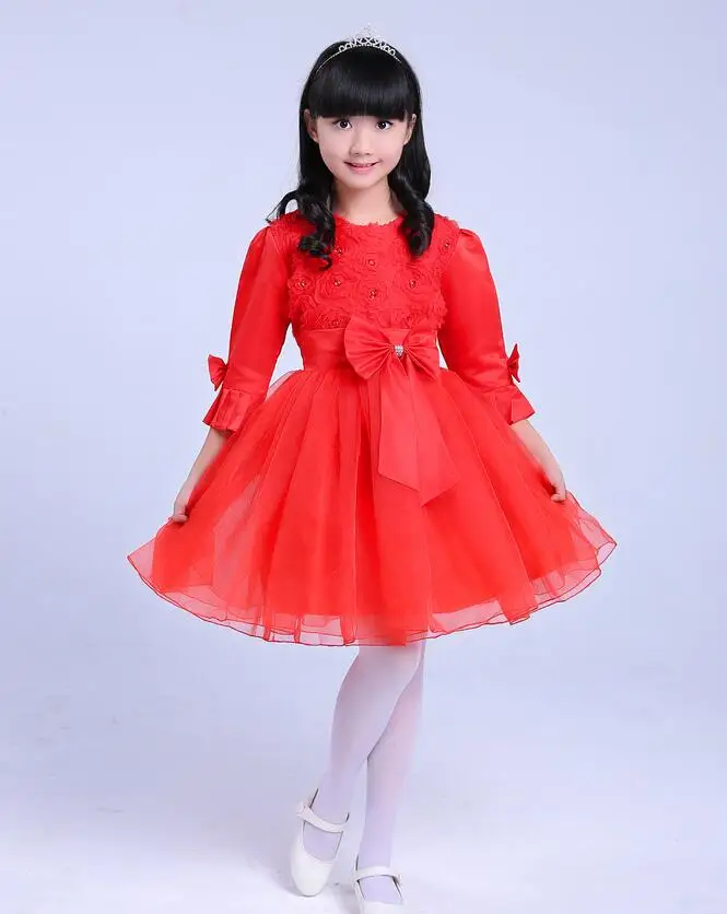 Детские праздничные платья для танцев, 6 цветов, одежда для маленьких девочек, танцевальные костюмы, балетные балетный зал, платье-пачка, платье для дня рождения для девочек - Цвет: Красный