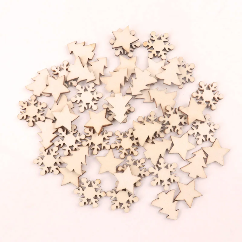

Handmade Wooden Crafts Accessory Home Decoration Scrapbookings DIY Mix Christmas Tree snowflake stars Wood Ornaments 16mm 100pcs