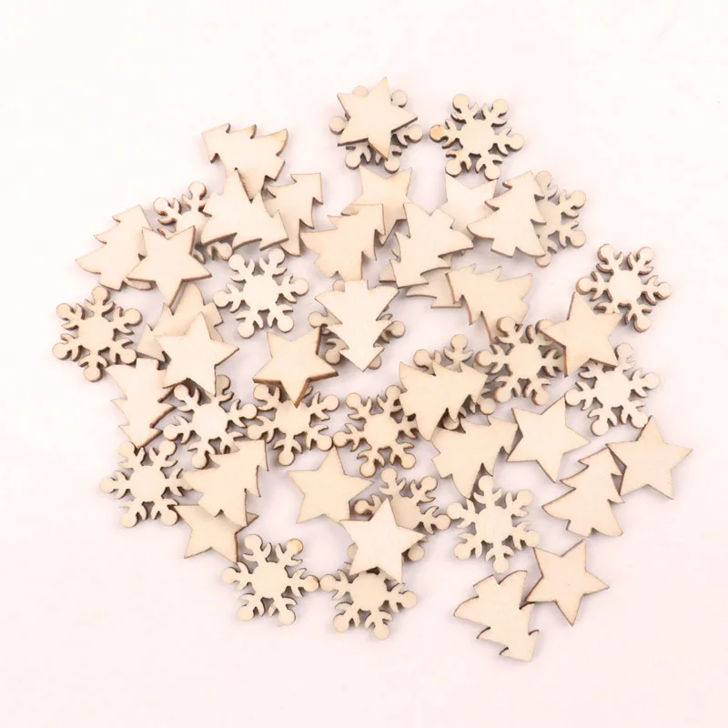 Handmade Wooden Crafts Accessory Home Decoration Scrapbookings DIY Mix Christmas Tree snowflake stars Wood Ornaments 16mm 100pcs