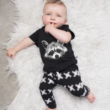 Летняя одежда для маленьких мальчиков хлопковые футболки с лисой+ штаны с крестиками комплекты из 2 предметов для новорожденных, одежда для малышей комплекты одежды для маленьких девочек