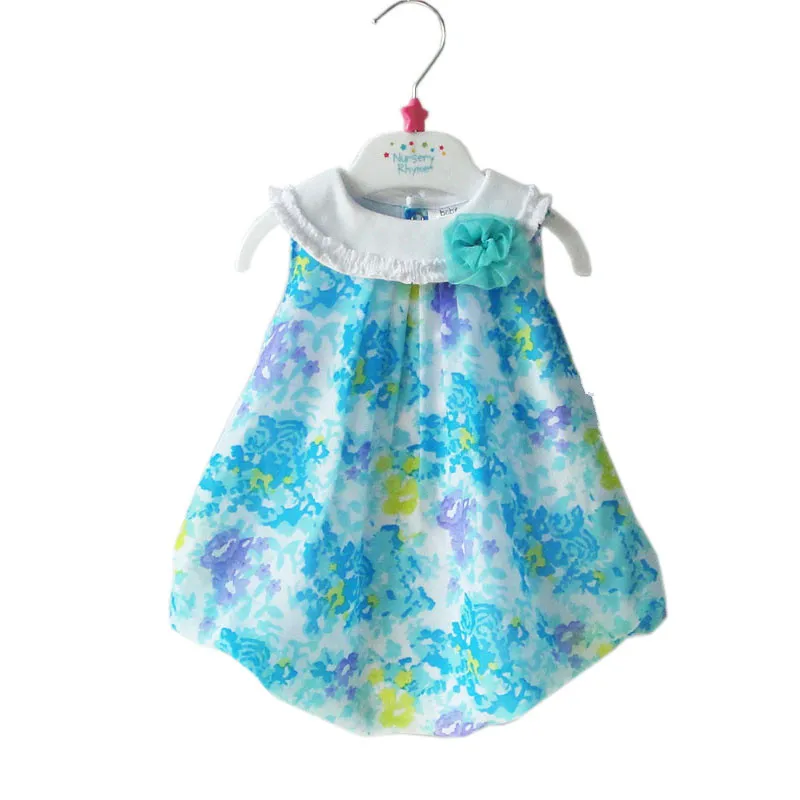 Летнее пляжное шифоновое платье-блуза без рукавов с цветочным рисунком для маленьких девочек, одежда принцессы для девочек, детские платья для малышей - Цвет: Blue baby Dress