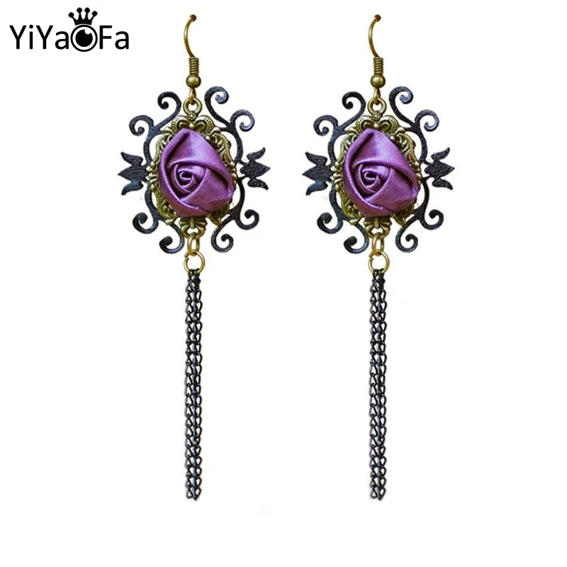 

YiYaoFa Handmade Dangle Earrings Antique Purple Rose Earrings Vintage Women Accessories Long Earrings For Women EH-02