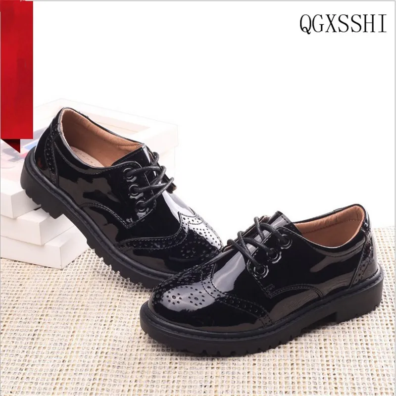 QGXSSHI/ Осенняя детская обувь из натуральной кожи; Брендовая обувь без шнурков в западном стиле для мальчиков и девочек; повседневная детская обувь