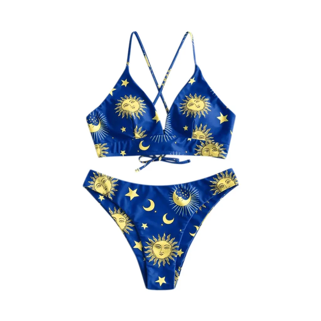 

CHAMSGEND 2019 New Summer Women Casual Bikini Set Sun Stars Moon Printed Swimsuit High Waist Sexy Swimsuit June14 bikini cuadros