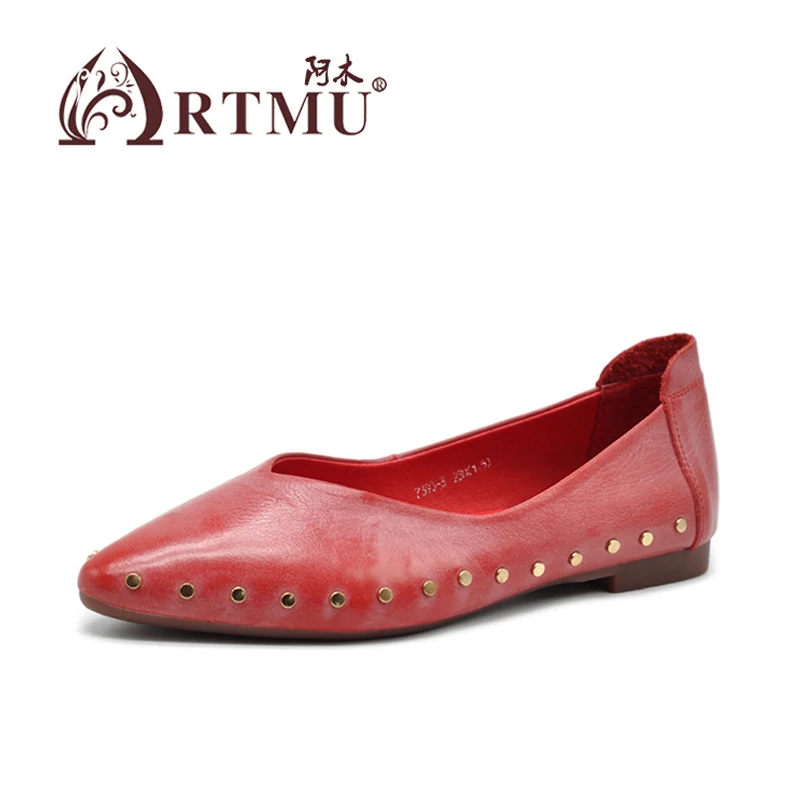 Artmu/оригинальная женская обувь на плоской подошве с заклепками; натуральная кожа; острый носок; мягкая подошва; сезон весна; Новинка; обувь ручной работы на плоской подошве; 7393-3