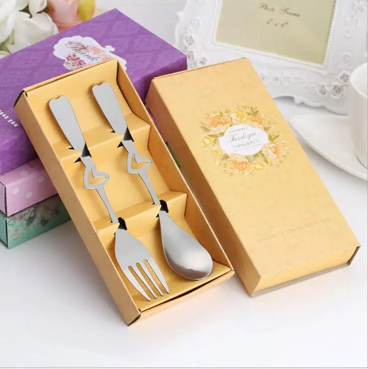 2PCS/set Smile/Heart Shaped Love Coffee Spoons and fork in gift Box