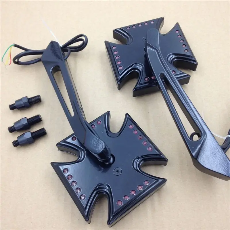  Motorcycle LED Turn Signal Integrated Side Rearview Mirrors Maltese Cross Style For Honda For Kawas - 32833104907