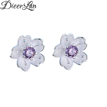 

DIEERLAN Fashion 925 Sterling Silver Cherry Blossoms Flower Zirconia Earrings For Women Statement Jewelry Pendientes Brincos