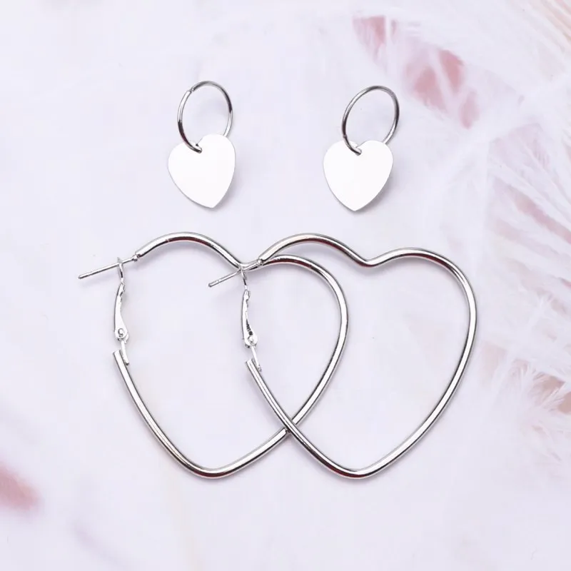 EK522 Heart Earrings For Women Korean Sweet Fashion Jewelry Hollow Heart Exaggerated Hanging Dangler Eardrop Female Simple Gift - Окраска металла: Silver 118