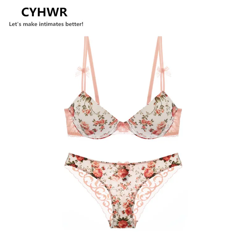Buy Cyhwr Sexy Bra Set Floral Embroidery Adjusted Push Up Bra Set Thick