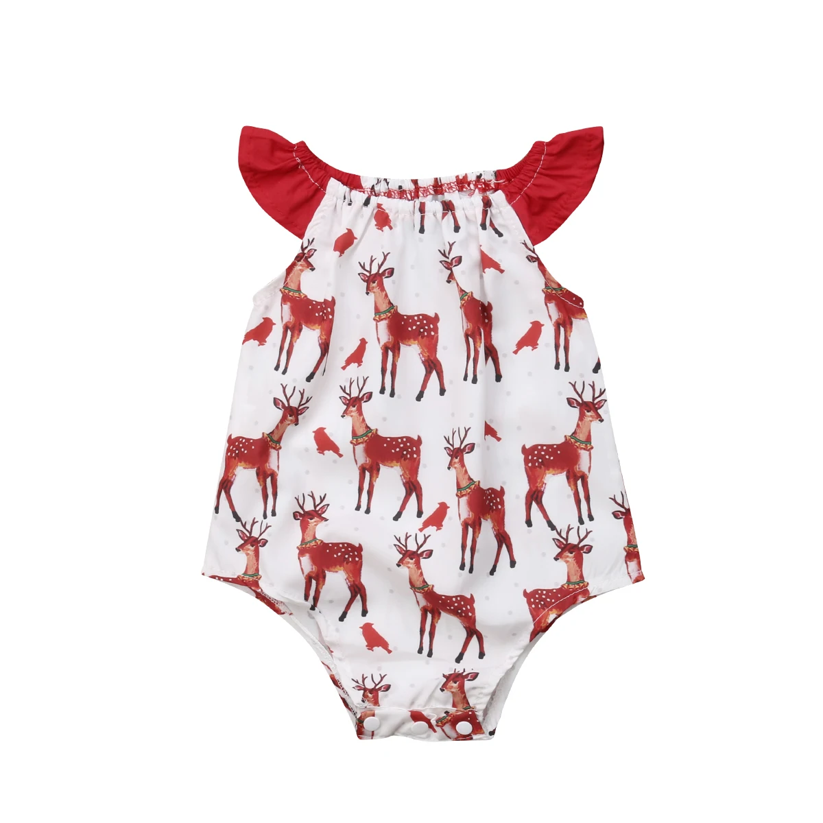 

Christmas Newborn Infant Baby Girls Deer Printed Sleeveless Romper Jumpsuit Clothes Outfit 0-24M