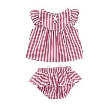 

Newborn Baby Girl Clothing 2pcs Striped T-shirt Dress Tops Shorts Pants Clothes Outfit Set Sleeveless 1