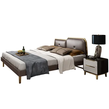 

Simple design double bed solid wood bed