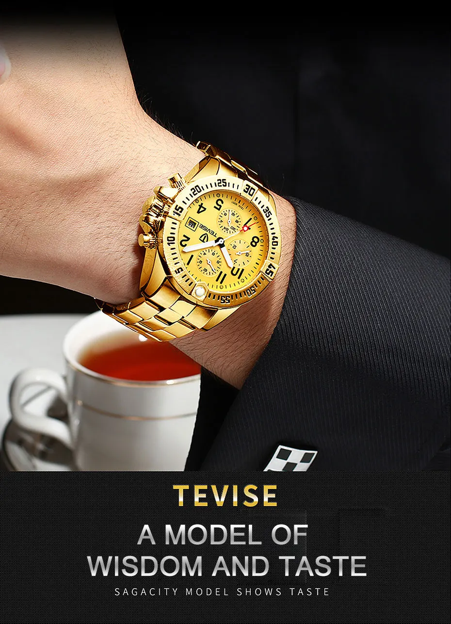 TEVISE Luxury Brand Men Automatic Mechanical Watch Male All Stainless steel Skeleton Luminous Wristwatch Relogio Masculino+BOX