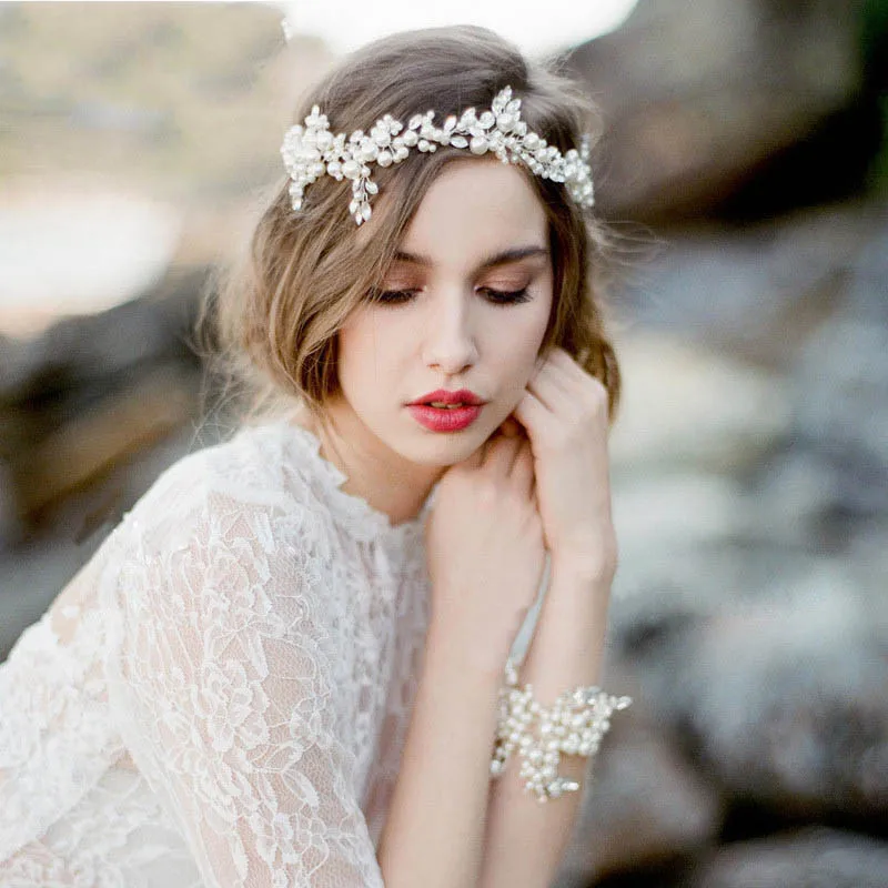 

Wedding Hair Ornaments Pearl Headbands for Bride Zircon Crystal Crown Tiara Handmade Bridal Headpiece Headdress Wholesale