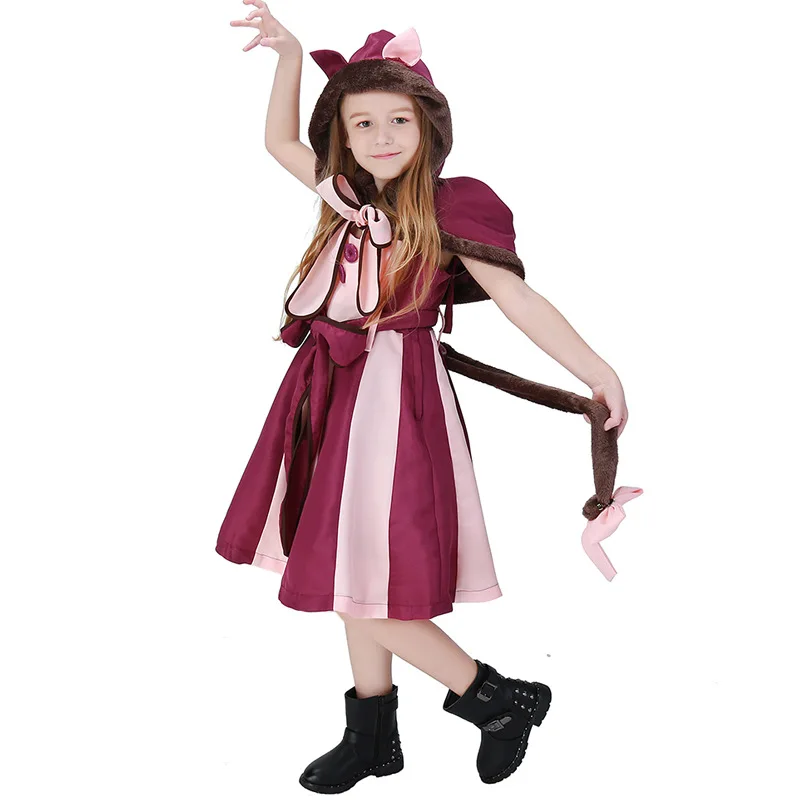 Алиса в платье из «страны чудес» дети фиолетовый девушка косплей костюм улыбающийся Кот кошачий кот Хэллоуин костюм для детей