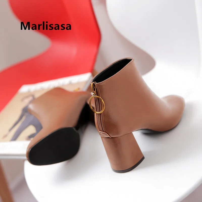 

Marlisasa Women Cute Sweet Brown Back Zipper High Heel Ankle Boots Lady Beige Comfortable Autumn & Winter Leather Boots G2396