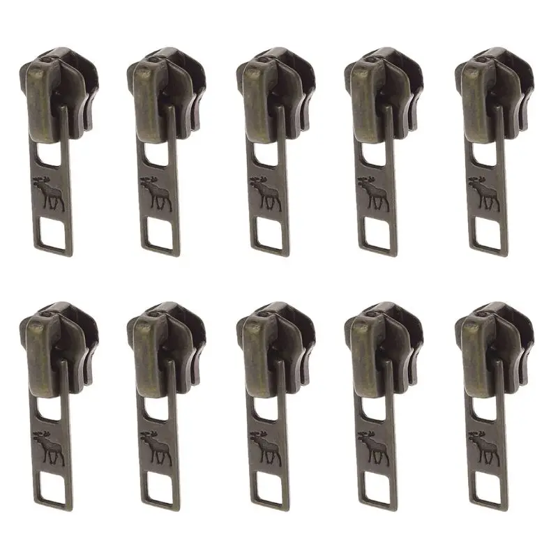 

10Pcs/Set 11mm Universal Metal DIY Fix Zipper Puller Repair Kit Retro Bronze Carving Elk Deer Replacement Slider Sewing Tailor T