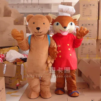 

New Adult Foam Cute Cooker Fox Party Mascot Costume Christmas Fancy Dress Halloween bear Mascot Costume Free Ship