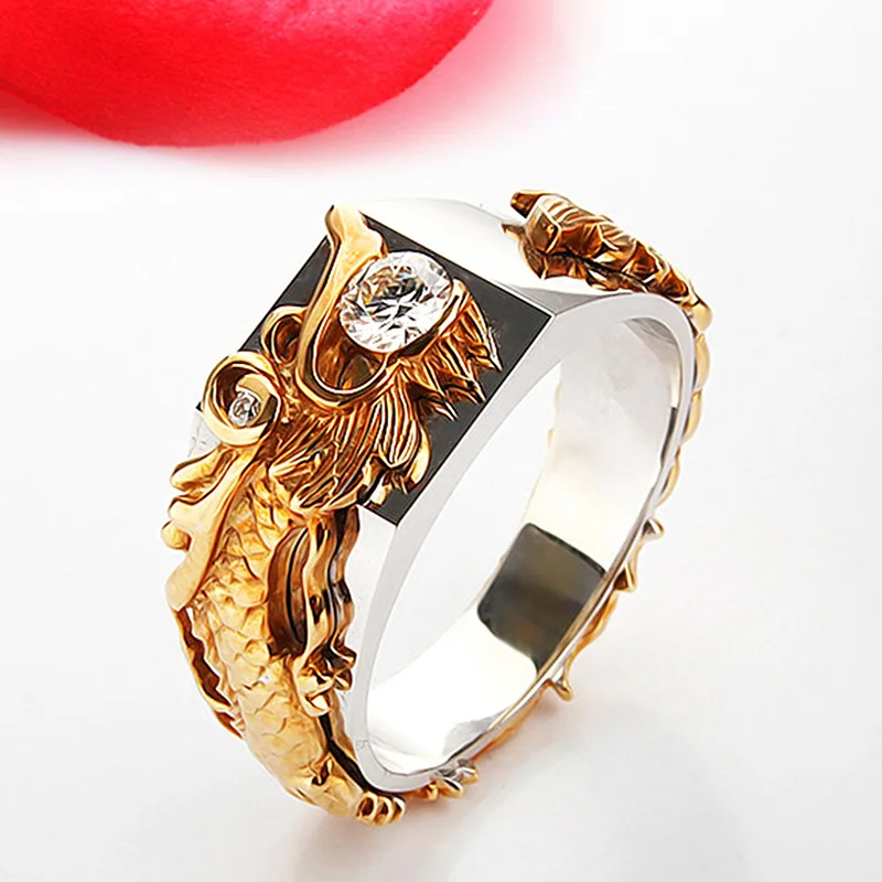 Luxury Jewelry Domineering Dragon Zircon Rings for Men Biker Punk Rock Fashion Finger Ring Gift Bague Male Anillos bijoux Gift