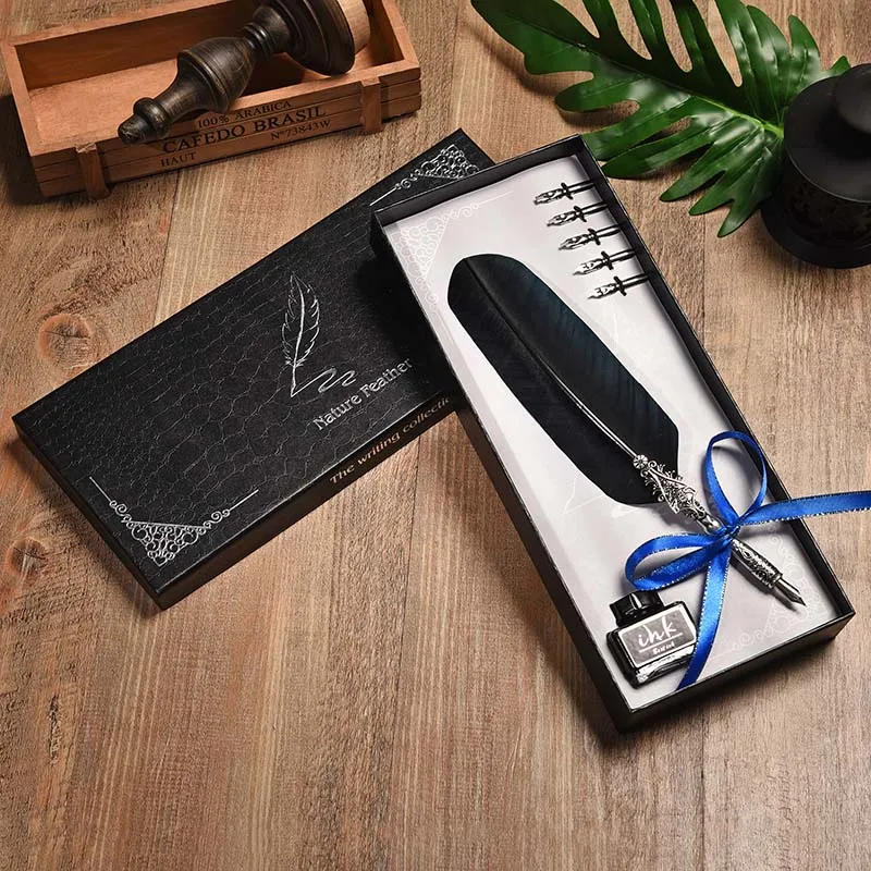5 Nibs винтажный набор авторучек новая перьевая ручка европейский стиль ручка-Перо черная Подарочная коробка набор Dip Водяная ручка чернильный костюм креативный подарок - Цвет: Черный