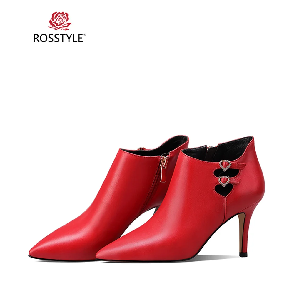 Clearance ROSSTYLE Winter Fashion Woman Ankle Boot High Quality Genuine Leather Short Boot Zipper Sexy Pointed Toe Thin Heel Warm Boot B33 4