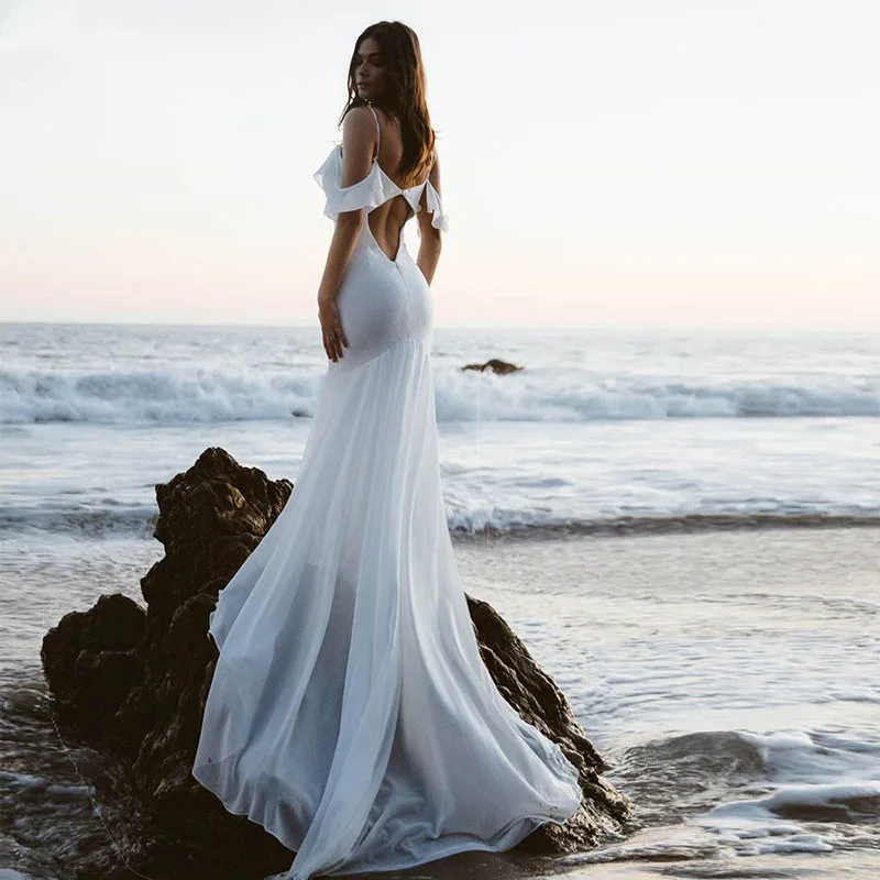 Beach Wedding Dress Spaghetti Strap (4)