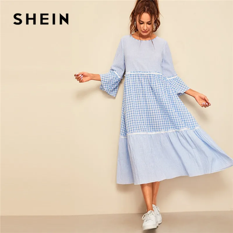 blue gingham maxi dress