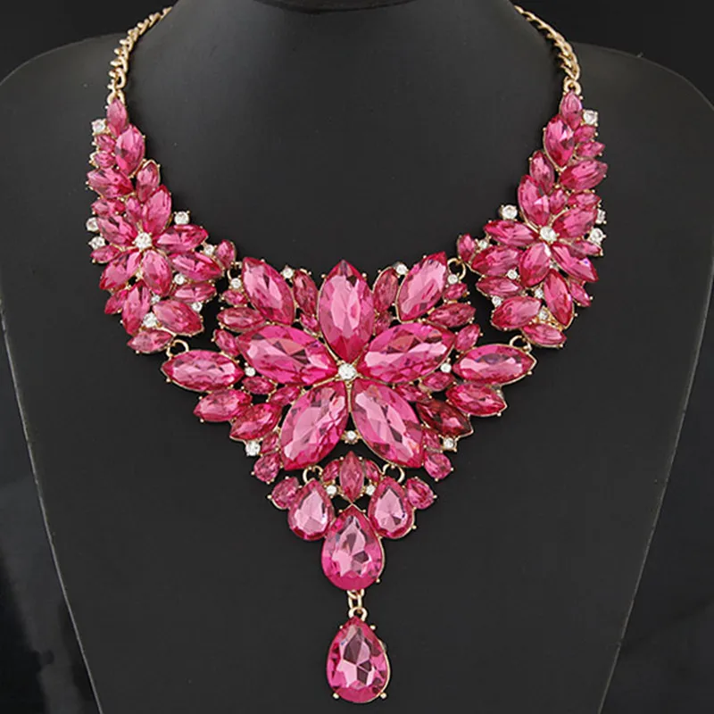 Collier Femme Vintage Statement Choker Necklace Gold Plated Crystal Flower Necklaces Pendants Maxi Necklace Women Collares