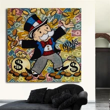 Alec Monopolies MIMO Lucky Graffiti Canvas Painting Print Living Room Home Decor Modern Wall Art Oil Painting Poster Framework