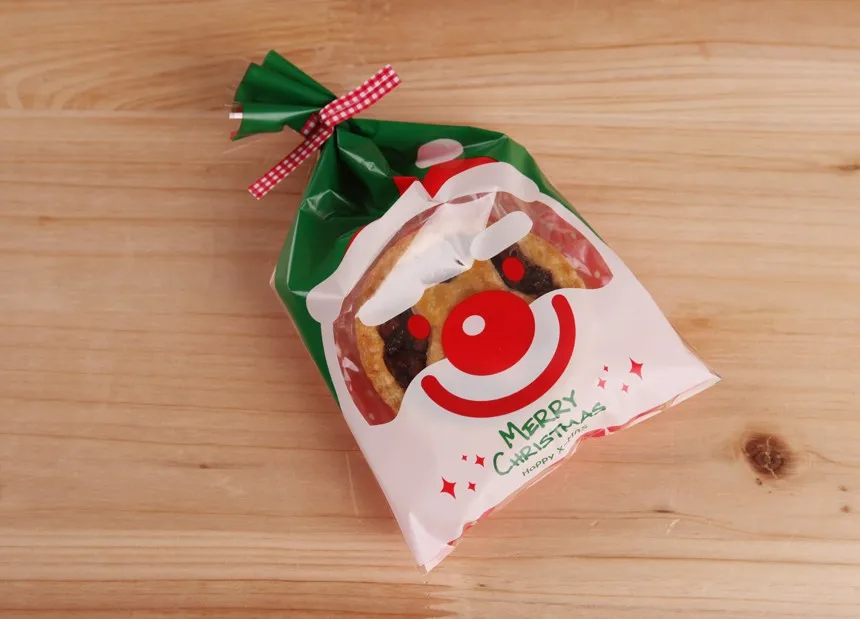 Зеленый Merry Рождество Санта Клаус украшения печенья конфеты десерт сладостей пластиковый самоклеющиеся плоская сумка подарочные пакеты