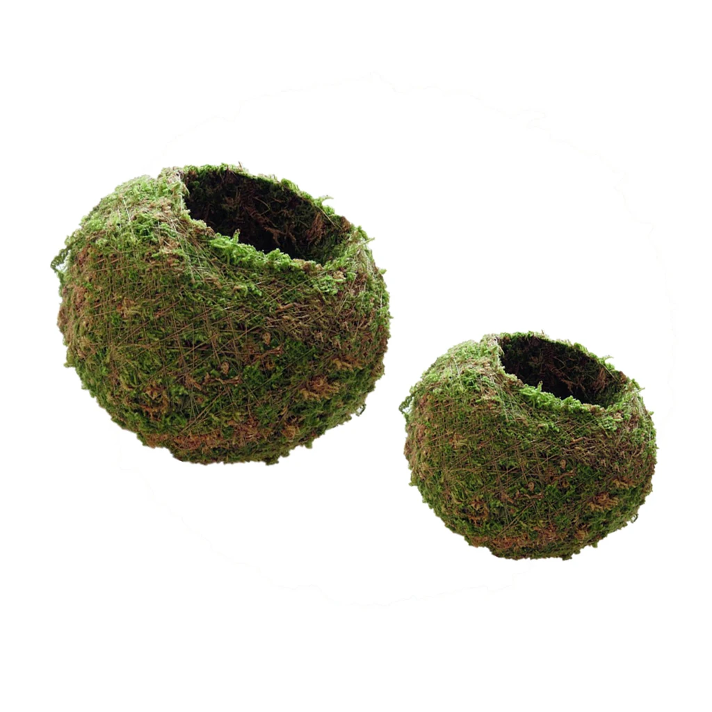 2pc Moss Flower Pot Moss Ball Weave Preserved Pot Garden Decor Unique 6,12cm