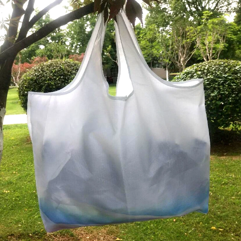White Large Capacity Reusable Folding Shopping Bags Portable Nylon bags