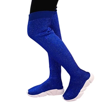 

2018Women Knitting Sock Boots Sport Flat Handmade Fall Winter Rhinestones Sneaker Women Air Brand Thigh High Botas