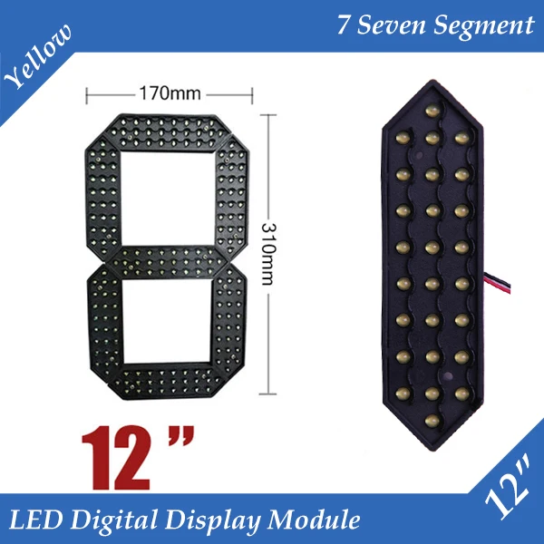 

10pcs/lot 12" Yellow Color Outdoor 7 Seven Segment LED Digital Number Module for Gas Price LED Display module