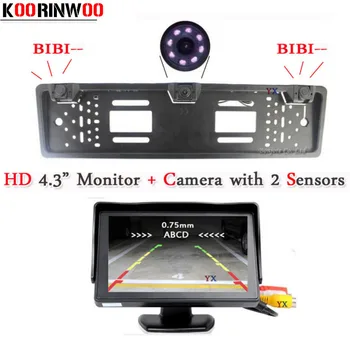 

Koorinwoo Car European License Plate Frame camera Parking System Car Rear View Camera 2 parking Sensors Car Monitor Parktronic