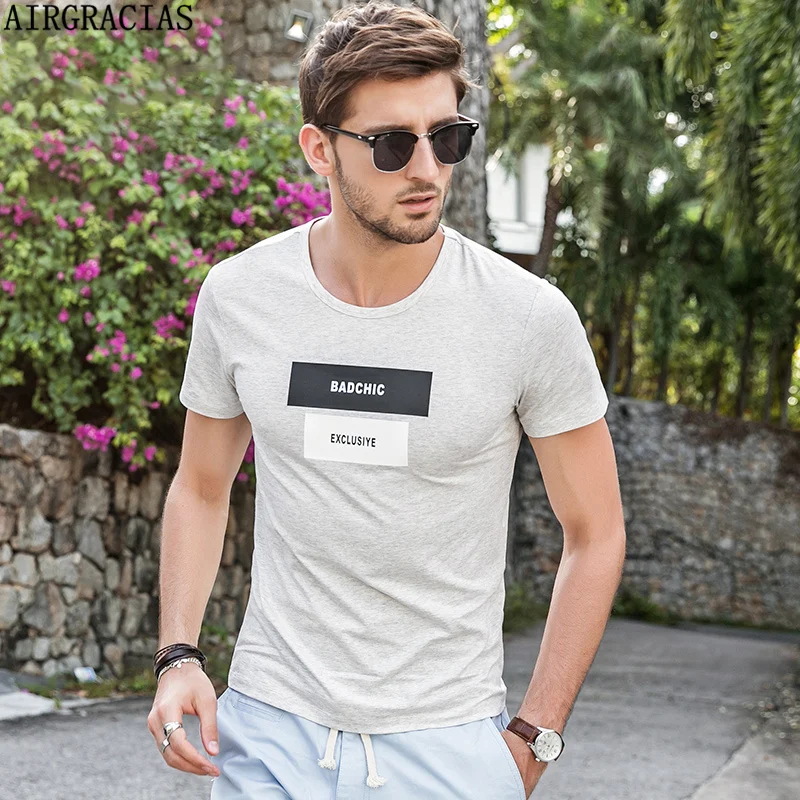 AIRGRACIAS Summer T shirt Men T Shirt Brand Letter Print O neck T Shirts Men Summer Casual Short